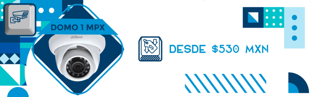 Se muestra banner atractivo y minimalista para promocionar la oferta comercial de Teknya de la cámara de seguridad domo marca Dahua de 1 mpx a tan sólo $530 MXN.